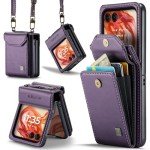 ASAPDOS Crossbody Case Compatible with Motorola Razr 2024,Retro PU Leather Strap Wristlet Flip Case with Magnetic Closure and Card Holder for Men Women Purple