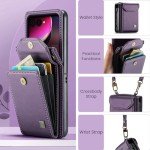 ASAPDOS Crossbody Case Compatible with Motorola Razr 2024,Retro PU Leather Strap Wristlet Flip Case with Magnetic Closure and Card Holder for Men Women Purple