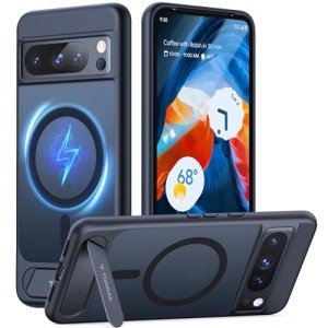 TORRAS Magnetic & Stand for Google Pixel 8 Pro Case, Fit for MagSafe, 12FT Mil-Grade Drop Protection, Slim Fit for Google Pixel 8 Pro Phone Case with Built-in Flush Kickstand, Translucent Matte Black