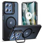 OWKEY Case for Moto G 2025, Magnetic Phone Case [with Camera Stand Guard] Anti-Fingerprint Translucent Matte Shockproof Protective Case for Motorola Moto G 5G 2025 (Black)