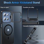 OWKEY Case for Moto G 2025, Magnetic Phone Case [with Camera Stand Guard] Anti-Fingerprint Translucent Matte Shockproof Protective Case for Motorola Moto G 5G 2025 (Black)