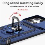 for Motorola Moto G 2025 Case, with Slide Camera Cover HD Screen Protector [Military Grade 16ft. Drop Tested] Magnetic Ring Holder Kickstand Protective Phone Case for Motorola Moto G 2025, Navy Blue
