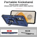 for Motorola Moto G 2025 Case, with Slide Camera Cover HD Screen Protector [Military Grade 16ft. Drop Tested] Magnetic Ring Holder Kickstand Protective Phone Case for Motorola Moto G 2025, Navy Blue