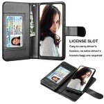 NJJEX Compatible with LG K51 Case/LG Q51 / LG Reflect/LG K51 Wallet Case, [9 Card Slots] PU Leather ID Credit Card Holder Folio Flip [Detachable] Kickstand Magnetic Phone Cover & Lanyard [Black]
