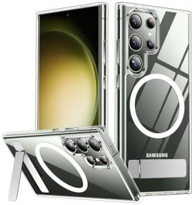 SPIDERCASE Magnetic for Samsung Galaxy S23 Ultra Case, [3 Stand Ways][ Military Grade Drop Protection] with Invisible Stand Shockproof Slim Case for Samsung S23 Ultra 6.8", Clear