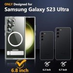 SPIDERCASE Magnetic for Samsung Galaxy S23 Ultra Case, [3 Stand Ways][ Military Grade Drop Protection] with Invisible Stand Shockproof Slim Case for Samsung S23 Ultra 6.8", Clear