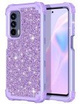 LONTECT for Moto Edge 2021 Case, Moto Edge 5G UW Case Glitter Sparkly Bling Shockproof Heavy Duty Hybrid Sturdy High Impact Protective Cover for Motorola Moto Edge 2021, Shiny Purple