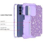 LONTECT for Moto Edge 2021 Case, Moto Edge 5G UW Case Glitter Sparkly Bling Shockproof Heavy Duty Hybrid Sturdy High Impact Protective Cover for Motorola Moto Edge 2021, Shiny Purple