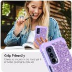 LONTECT for Moto Edge 2021 Case, Moto Edge 5G UW Case Glitter Sparkly Bling Shockproof Heavy Duty Hybrid Sturdy High Impact Protective Cover for Motorola Moto Edge 2021, Shiny Purple