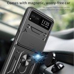 Haeuorey for Motorola Razr 2023 Case with Camera Cover & Kickstand, Slide Lens Protection + 360° Rotate Ring Stand, Impact-Resistant, Shockproof, Protective Bumper,Cases for Moto Razr 2023 (Black)