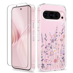 GVIEWIN for Google Pixel 9 Case/Pixel 9 Pro Case, [Screen Protector] [Military Grade Protection] Clear Floral Slim Shockproof Protective Women Phone Case Cover for Pixel 9 (Floratopia/Colorful)