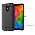 Phone Case for LG Q7 / Q7 Plus / Q7 Alpha with Tempered Glass Screen Protector Cover and Full Body Cell Accessories Slim Rugged Silicone LG Q 7 Q7plus Q7+ Q7a LGQ7 2017 Cases 5.5 inch Women Men Black