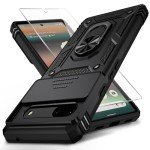 Weycolor for Google Pixel 7 Case with Camera Lens Cover, HD Screen Protector, 10 FT Military Grade Drop Protection, Magnetic Ring Holder Kickstand Protective Phone Case for Google Pixel 7, Black