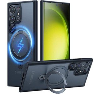 TORRAS Magnetic Designed for Samsung Galaxy S23 Ultra Case [Compatible with Magsafe] Stand, [Military Grade Drop Tested] Shockproof Translucent Slim Protective Ostand, Black