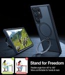 TORRAS Magnetic Designed for Samsung Galaxy S23 Ultra Case [Compatible with Magsafe] Stand, [Military Grade Drop Tested] Shockproof Translucent Slim Protective Ostand, Black