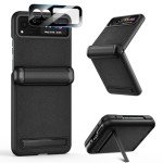 VEGO for Motorola Razr 2023 Case with Hinge Protection [Not fit Razr Plus 2023], Built-in Screen Protector & Kickstand PU Leather Full Body Protective Shockproof Cover - Black