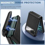 VEGO for Motorola Razr 2023 Case with Hinge Protection [Not fit Razr Plus 2023], Built-in Screen Protector & Kickstand PU Leather Full Body Protective Shockproof Cover - Black