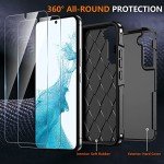 SPIDERCASE for Samsung Galaxy S22 Case, [10 FT Military Grade Drop Protection],2 Pack [Tempered Glass Screen Protector+Camera Lens Protector] Heavy Duty Shockproof Case for Galaxy S22 6.1'',Black