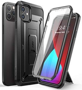 SUPCASE for iPhone 12 Case / iPhone 12 Pro Case with Screen Protector (Unicorn Beetle Pro), [Built-in Stand & Belt-Clip] Full-Body Rugged Protective Phone Case for iPhone 12 / 12 Pro 6.1", Black