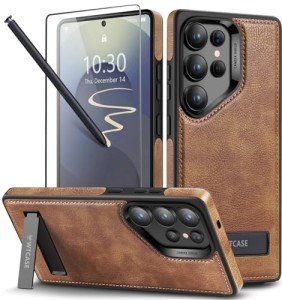 WTCASE Strong Magnetic for Samsung Galaxy S25 Ultra Case Leather,[Compatible with MagSafe], Slim Adjustable Kickstand Phone Case for Samsung S25 Ultra (Brown)