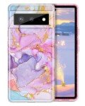 Btscase for Google Pixel 6 Case, Gold Glitter Bling Marble Pattern Hard PC Slim Fit Shockproof Full Body Rugged Drop Protective Women Girls Cover Cute Case for Google Pixel 6 (2021), Pink
