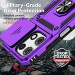 for Motorola Moto G 2025 Case, with Slide Camera Cover HD Screen Protector [Military Grade 16ft. Drop Tested] Magnetic Ring Holder Kickstand Protective Phone Case for Motorola Moto G 2025, Purple
