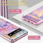 Btscase for Google Pixel 6 Case, Gold Glitter Bling Marble Pattern Hard PC Slim Fit Shockproof Full Body Rugged Drop Protective Women Girls Cover Cute Case for Google Pixel 6 (2021), Pink