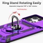 for Motorola Moto G 2025 Case, with Slide Camera Cover HD Screen Protector [Military Grade 16ft. Drop Tested] Magnetic Ring Holder Kickstand Protective Phone Case for Motorola Moto G 2025, Purple