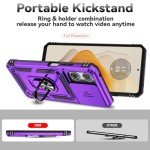 for Motorola Moto G 2025 Case, with Slide Camera Cover HD Screen Protector [Military Grade 16ft. Drop Tested] Magnetic Ring Holder Kickstand Protective Phone Case for Motorola Moto G 2025, Purple