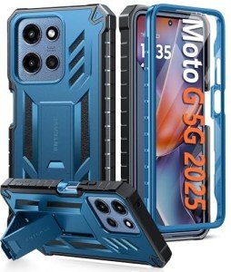 FNTCASE for Motorola Moto G-5G-2025 Case: Military Grade Drop Proof Protection Mobile Cover with Kickstand | Matte Textured Rugged Shockproof TPU | Protective Sturdy Phone Case - Blue