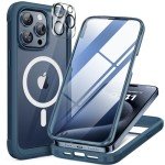 Miracase Magnetic for iPhone 15 Pro Case [Compatible with MagSafe] Full-Body Phone case with Built-in Glass Screen Protector& Camera Protector, Military Drop Proof 15 Pro Cover 6.1 inch, Storm Blue