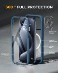 Miracase Magnetic for iPhone 15 Pro Case [Compatible with MagSafe] Full-Body Phone case with Built-in Glass Screen Protector& Camera Protector, Military Drop Proof 15 Pro Cover 6.1 inch, Storm Blue