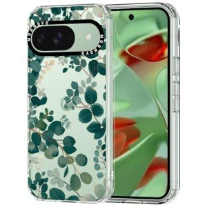 MOSNOVO Case for Google Pixel 9 & Pixel 9 Pro, [Buffertech 6.6ft Military-Grade Drop Protection] [Anti Peel Off Tech] Clear TPU Bumper Phone Case Cover Design - Eucalyptus