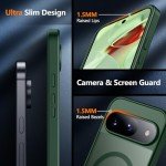 teloxy Magnetic for Google Pixel 9 Pro Case/Google Pixel 9 Case,[Military Drop Protection] [Anti-Fingerprint] Slim Translucent Matte Back Phone Case,Green