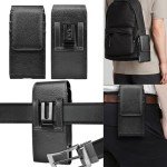 Takfox Phone Holster for Samsung Galaxy S25 Ultra S24 Plus S23 S22 S21 FE 5G S20 S10 A03s A16 A15 A14 A13 A35 A56 A51 A71 5G, Note 20 J7 J3 Leather Cell Phone Pouch Belt Holder Carrying Case,Black