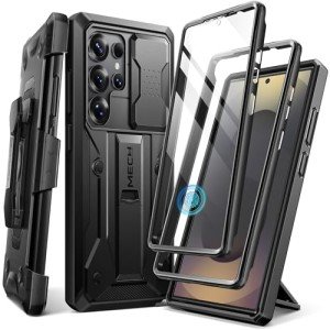 TONGATE for Samsung Galaxy S25 Ultra Case, [Built-in Slide Camera Cover & Screen Protector] [2 Front Frames] Full-Body Heavy Duty Shockproof S25 Ultra Phone Case with Stand & Belt Clip Holster, Black