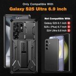 TONGATE for Samsung Galaxy S25 Ultra Case, [Built-in Slide Camera Cover & Screen Protector] [2 Front Frames] Full-Body Heavy Duty Shockproof S25 Ultra Phone Case with Stand & Belt Clip Holster, Black