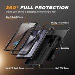 TONGATE for Samsung Galaxy S25 Ultra Case, [Built-in Slide Camera Cover & Screen Protector] [2 Front Frames] Full-Body Heavy Duty Shockproof S25 Ultra Phone Case with Stand & Belt Clip Holster, Black