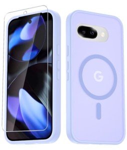 for Google Pixel 9a Case, Magnetic Phone Case with 1 Screen Protector [Military Grade Protection] [Compatible with MagSafe] Translucent Matte Protective Cover for Pixel 9a, Lavender Purple