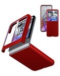Cresee Case for Motorola Razr 2024 with Built-in Cover Screen Protector, Thin Hard Matte Polycarbonate Cover Phone Case for Moto Razr 2024 - Red+Glass