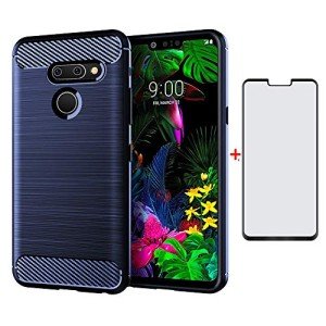 Phone Case for LG G8 ThinQ with Tempered Glass Screen Protector Cover and Cell Accessories Slim Thin Soft TPU Silicone Rugged Rubber Protective LGG8 Thin Q G 8 LG8 G8thinq LGG8thinq 8G Cases Men Blue