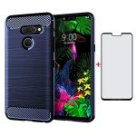 Phone Case for LG G8 ThinQ with Tempered Glass Screen Protector Cover and Cell Accessories Slim Thin Soft TPU Silicone Rugged Rubber Protective LGG8 Thin Q G 8 LG8 G8thinq LGG8thinq 8G Cases Men Blue