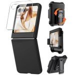 Caka for Motorola Razr 2024 Case with Clip, Moto Razr 2024 Case with Screen Protector [Not fit Razr Plus 2024], Slim Thin Flip Phone Cover and Belt Hip Holster Combo Accessories for Razr 50 - Black