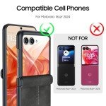 for Motorola Razr 2024 Case, Built-in Screen Protector& Hinge Protection & Ultra Thin PU Leather Matte PC Shockproof Phone Cover Smartphone Case for Moto Razr 2024(Black Gray)