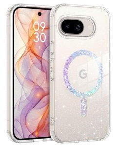 BENTOBEN for Google Pixel 9a Case Clear Glitter, [Compatible with MagSafe] Pixel 9A Magnetic Phone Case Transparent Crystal Shockproof Women Girl Protective Cover for 9a 6.3 inch, Shiny Bling Clear