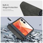 for Motorola Razr 2024 Case, Built-in Screen Protector& Hinge Protection & Ultra Thin PU Leather Matte PC Shockproof Phone Cover Smartphone Case for Moto Razr 2024(Black Gray)