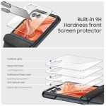 for Motorola Razr 2024 Case, Built-in Screen Protector& Hinge Protection & Ultra Thin PU Leather Matte PC Shockproof Phone Cover Smartphone Case for Moto Razr 2024(Black Gray)
