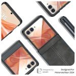 for Motorola Razr 2024 Case, Built-in Screen Protector& Hinge Protection & Ultra Thin PU Leather Matte PC Shockproof Phone Cover Smartphone Case for Moto Razr 2024(Black Gray)