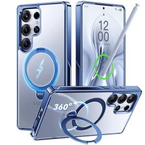 CASEKOO Titanium Blue 360° Spin Magnetic Stand for Samsung Galaxy S25 Ultra Case, 16FT Military Protection, Fit for MagSafe, Protective Polish S25 Ultra Case with Kickstand Ring 6.9"