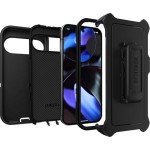 OtterBox Google Pixel 9 & 9 Pro Defender Series Case - BLACK, rugged & durable, with port protection, includes holster clip kickstand (Ships in Polybag)